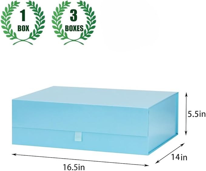Extra Large Gift Box 16.5x14x5.5 Inches,Blue Gift Boxs for Presents with Lid Magnetic Closure Collapsible,Groomsman Proposal Box,Birthday, Christmas,for Clothes and Large Gifts