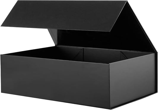 Large Gift Box with Lid 13.5x9x4.1 Inches, Black Groomsman Proposal Gift Box with Magnetic Closure for All Occasion (Matte Black)