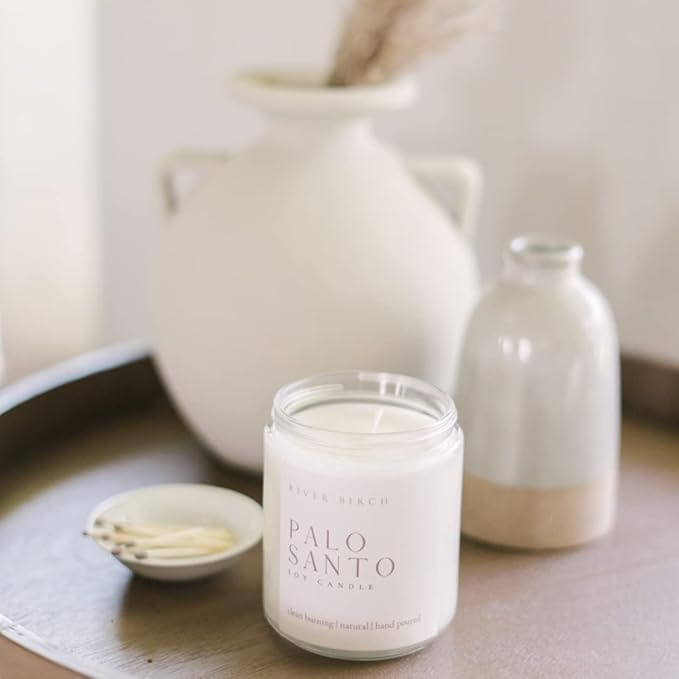 River Birch Candles Palo Santo Scented Candle | Premium, All-Natural, Non-Toxic, Soy Candles | 8.5oz 40 Hr Burn Time | Cozy Relaxing Gifts for Home