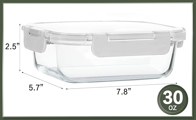 KOMUEE 10 Packs 30 oz Glass Meal Prep Containers,Glass Food Storage Containers with Lids,Airtight Lunch Bento Boxes,Microwave, Oven, Freezer and Dishwasher,White