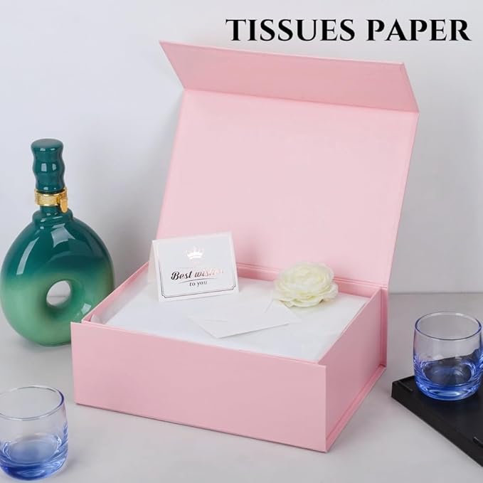 UoeRing 6 Pack Pink Gift Box 9.5x6x3 inch Small Luxury Gift Box for Presents with Magnetic Lid Collapsible,Bridesmaid Proposal,Contains Card, Ribbon, Tissue Paper,Shredded Paper Fille