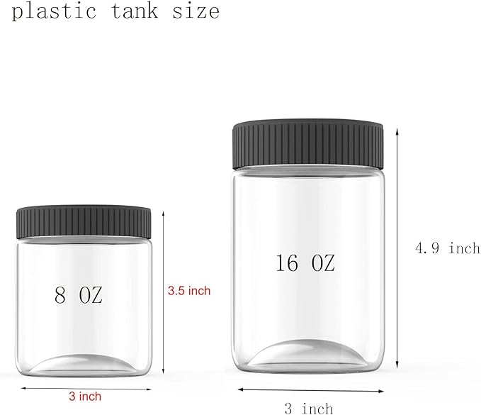 8 Oz Clear Plastic Jars with Black Lids Refillable Kitchen Storage Containers for Dry Food, Coffee, Nuts and More, 6 Pack