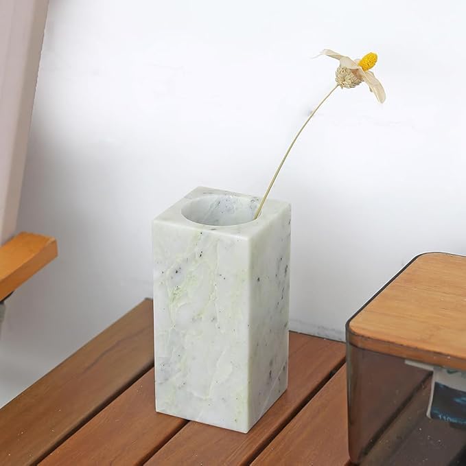 Natural Marble Flower Vase, Green Vase Modern Farmhouse Home Decor, Premium Marble Craft Vases for Living Room Shelves Table Center Wedding