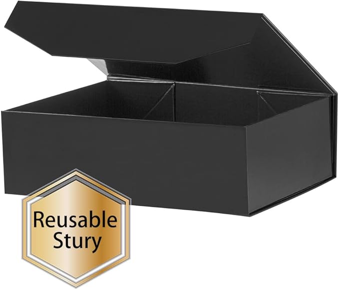 5 Black Large Gift Boxes with Lid 13x9x4 Inches, Bridesmaid Proposal Boxes, Hard Collapsible Gift Box with Magnetic Closure, Groomsman Box Reusable Gift Boxes for Clothes (Glossy Black)