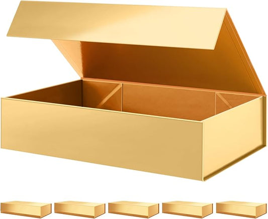 PACKHOME 6 Extra Large Gift Boxes 17.5x11.3x4.3 Inches, Sturdy Shirt Boxes with Magnetic Lids for Clothes and Large Gifts (Glossy Gold)