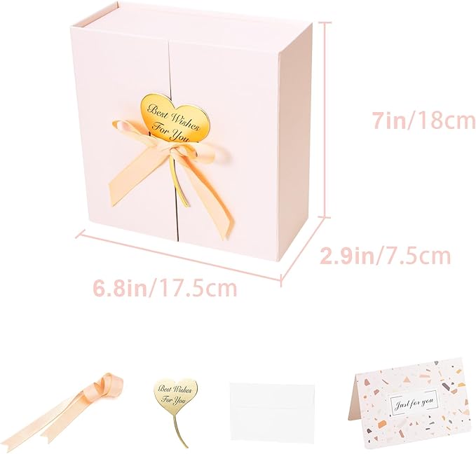 9x9x3 Inch Gift Boxes with Lids, Large Pink Gift Box 6 Pack with Ribbon Card Fancy Gift Wrap Boxes for Festival Anniversary Bridesmaid Proposal Weddings Gift Box for Girlfriend