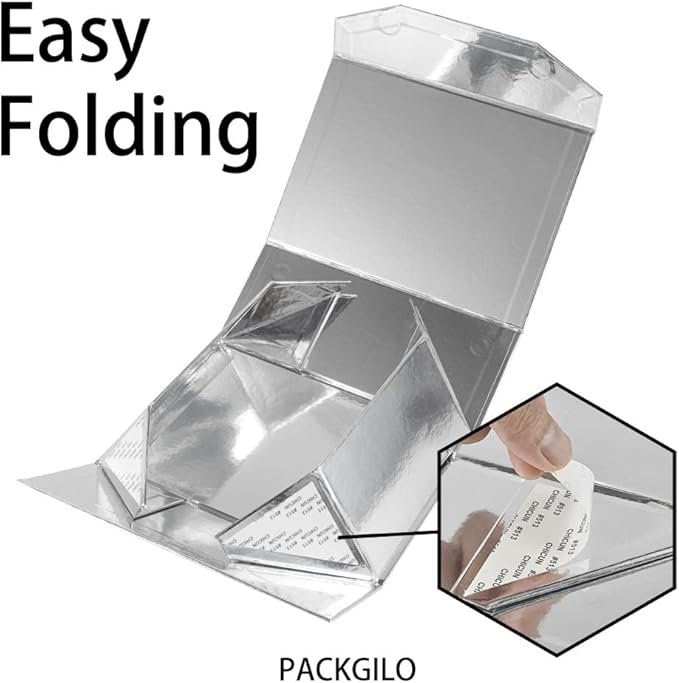 1PCS Silver Gift Box 9.5x7x4 Inches, Sturdy Gift Box with Lid for Gift Packaging, Foldable Magnetic Closure Storage Boxes, Bridesmaid proposal box, Rectangle Collapsible Box