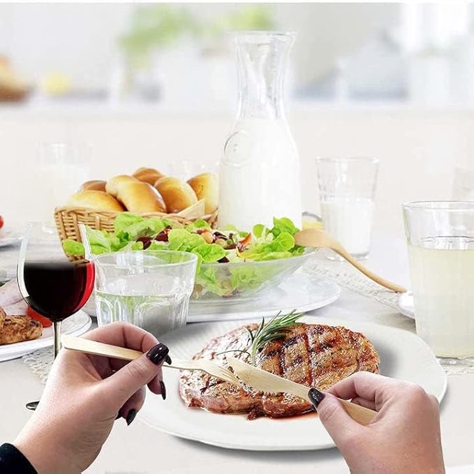 Boobam Econatural Products Bamboo Utensils - Natural Disposable Wooden Cutlery for Party, Eating, Camping, Picnic, Wedding, Birthday - Compostable Silverware - 8 Spoons, 8 Forks, 8 Knives - Box of 24