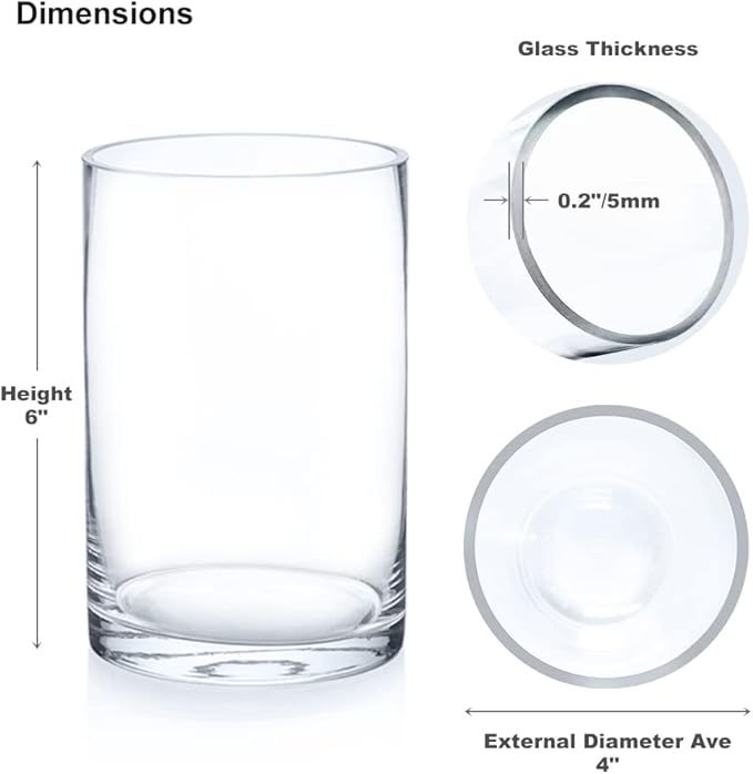 Enova Floral Clear Glass Cylinder Vase 4 x 6 Inches Round Flower Vase, Pillar Candle Hurricane Floating Candle Holder Vase, Small Floral Glass Vase for Decoration Home, Wedding Centerpiece (1 Piece)