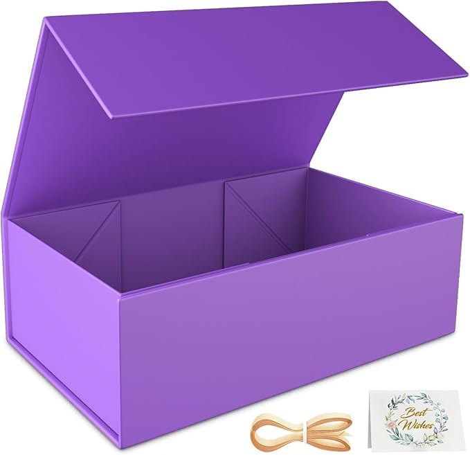 Purple Gift Box, 9.5x6x3'' Gift box for Presents with Lids Magnetic Closure Rectangle Collapsible for Bridesmaid Proposal Box, Wedding, Christmas, Halloween, Birthday Gift Packging