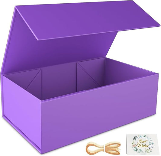 Purple Gift Box, 12x6x4'' Gift box for Presents with Lids Magnetic Closure Rectangle Collapsible for Bridesmaid Proposal Box, Wedding, Christmas, Halloween, Birthday Gift Packging