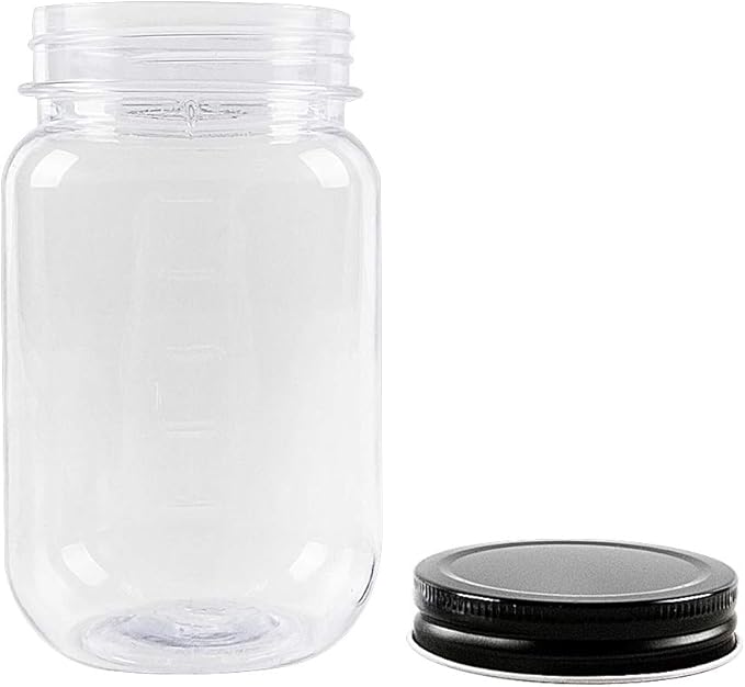 novelinks 16 oz Clear Plastic Jars with Screw-On Lids - BPA-Free Refillable Storage Containers for Slime, Food, Crafts, Kitchen & Household Use (10 Pack,Black)