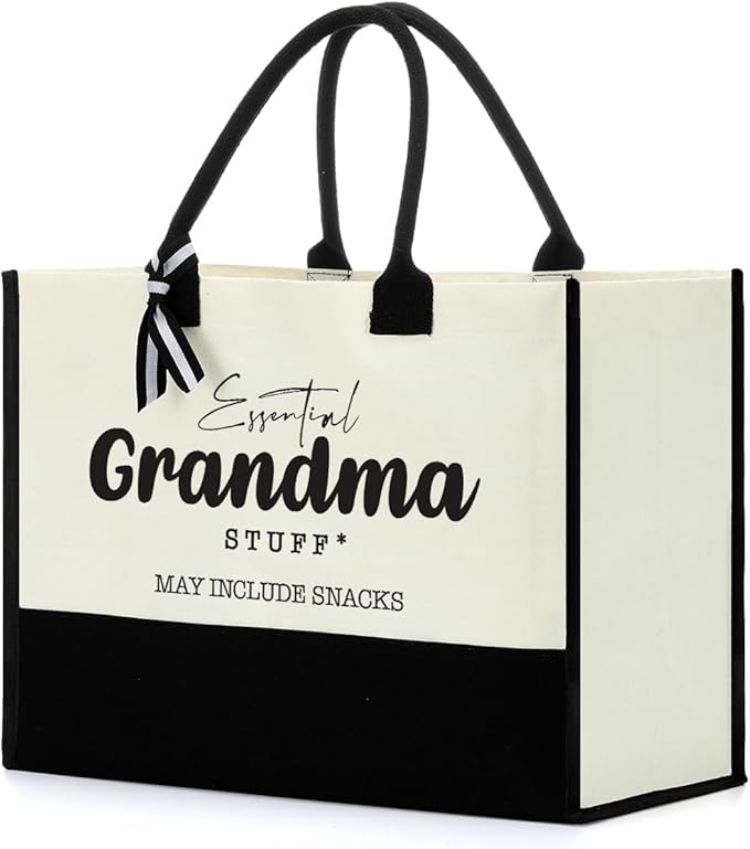 FORBIDDEN PAPER Reusable Beach Grocery Shopping Tote Bags, Canvas Tote Bag for Women, Grandma Gift Christmas Birthday Mother's Day Retirement Gifts for Grandmother, Essential Grandma Stuff Tote Bag