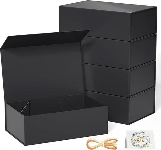 5 Pack Black Gift Box, 9.5x6x3'' Gift boxes for Presents with Lids Magnetic Closure Rectangle Collapsible for Groomsman Proposal Box, Wedding, Christmas, Halloween, Birthday Gift Packging