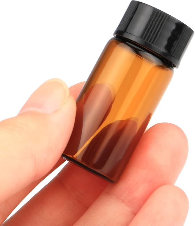 50 Pack,5ml (1/6 oz) Amber Glass Essential Oil Bottle with Screw Caps,Empty Refillable Travel Glass Liquid Sample Vial Preservation Storage Vials Test Container-FREE Funnel&Dropper