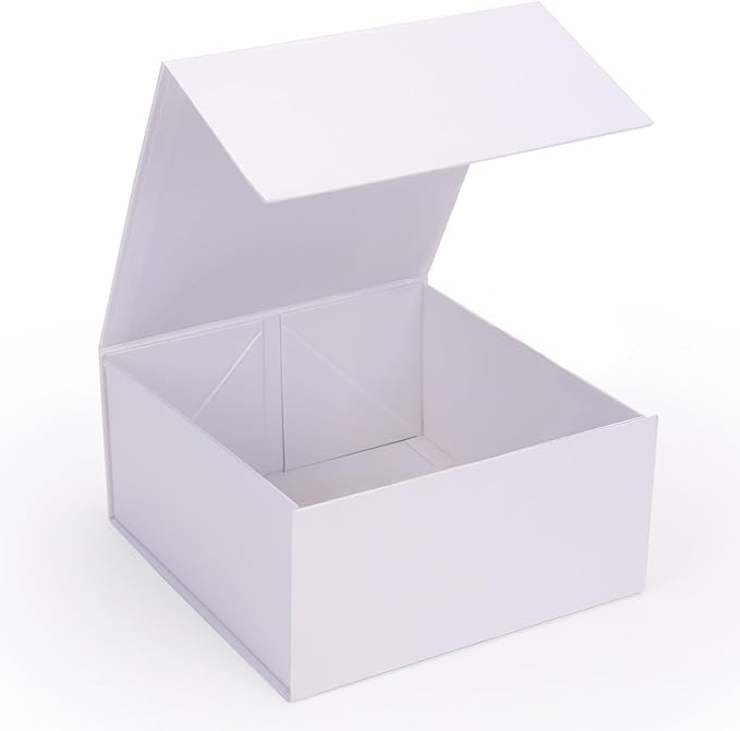 8x8x4 Inches Gift Box with Magnetic Closure Lid, White Magnetic Box for Wedding, Groomsmen Bridesmaid Proposal, Birthdays, Mother's Day, 1 Pack