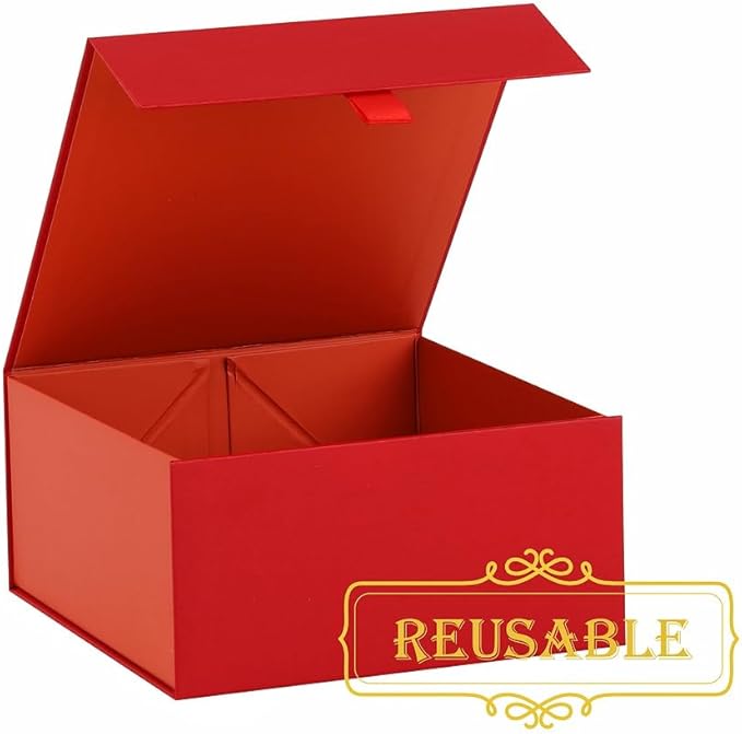 5 Pcs Red Gift Box 8x8x4 Inches Small Gift Boxes for Presents with Magnetic Closure Lid Luxury Collapsible Gift Box Bridesmaid, Wedding, Birthday Boxs for Gift Packaging