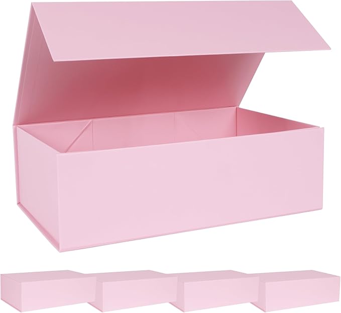 Pink Gift Box with Magnetic Lids 13.8x8.3x4.4 in, Large Bridesmaid Groomsman Proposal Boxes 5 Pack, Collapsible Rectangle Storage Box
