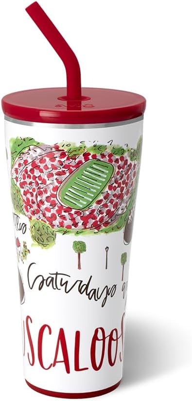 Swig Life 32oz Straw Tumbler, Travel Coffee Tumbler with Lid, Cup Holder Friendly Travel Coffee Mug, Stainless Steel, 32 oz Reusable Insulated Coffee Mug (Saturdays In Tuscaloosa)