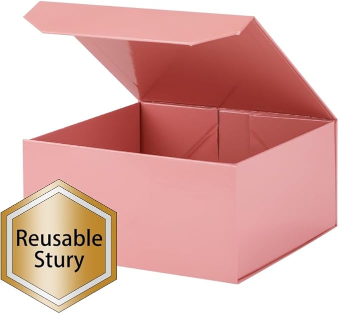 1 Pcs 6x6x3 Inch Pink Magnetic Gift Box Small Magnetic Box with Crinkle Paper Pink Small Gift Box with Shredded Paper Luxury Gift Boxes with Lids for Presents
