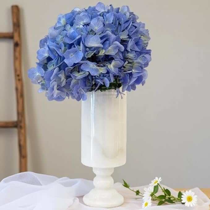 White Vase 100% Marble for Home Centerpiece for Dining Table, 10 inch Flower Vase or Desk Décor for Bouquet and Pampas Grass, French Boho Style