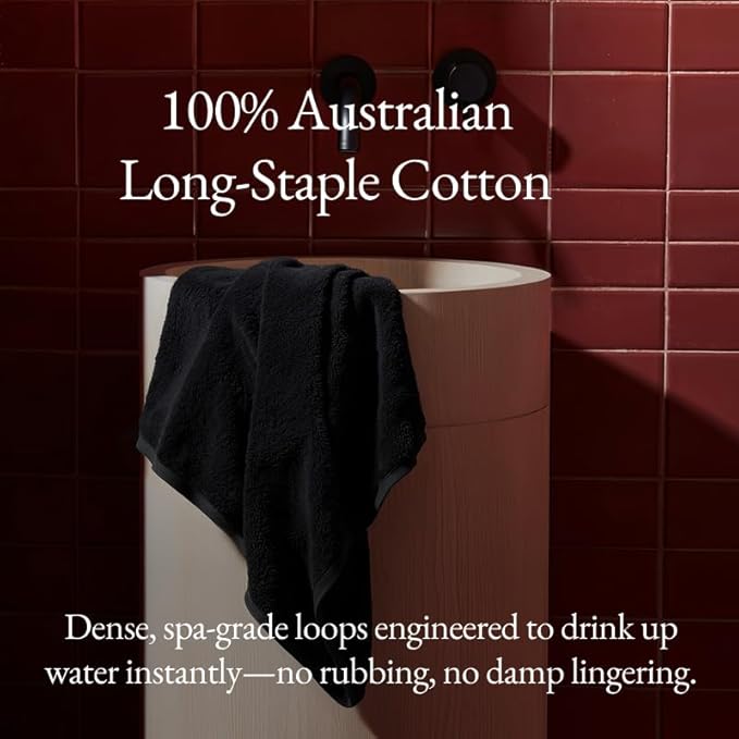 Italic Ultraplush 100% Australian Cotton Towels - Set of 2 Luxury Bath Towels, Quick Dry Plush and Absorbent, Heavy Duty Large Bath Towels, 800GSM Towels for Bathroom & Spa (Black)