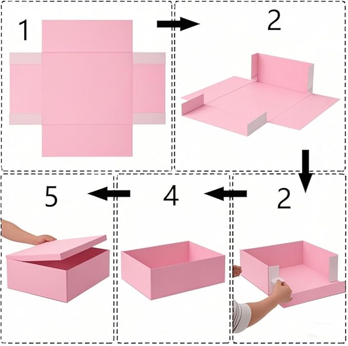 UoeRing 2Pcs Pink Extra Large gift box with lids 16.5×13×8 Inches gift boxes for presents,Birthday Box (include Ribbon, Paper Shred Filler Gift Card & Envelopes)