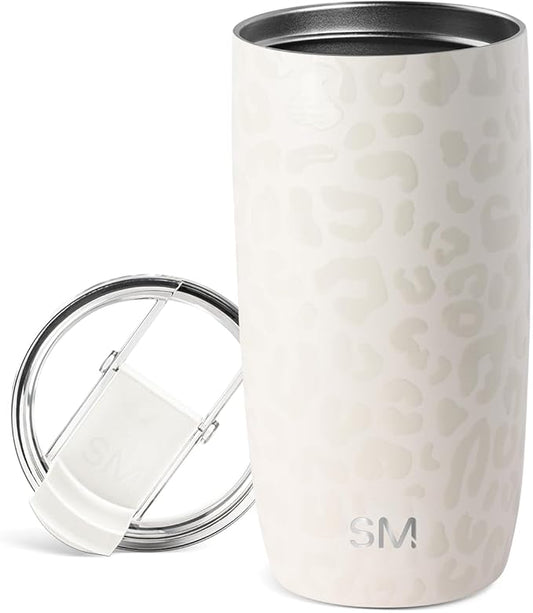 Simple Modern Travel Coffee Mug Tumbler with Flip Lid | Reusable Insulated Stainless Steel Cold Brew Iced Coffee Cup Thermos | Gifts for Women Men Him Her | Voyager Collection | 16oz | Cream Leopard