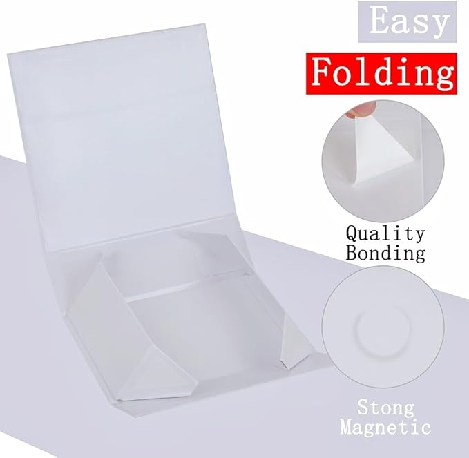 UoeRing 6 Pack White Gift Box 11.5x8x4 inch Luxury Gift Box for Presents with Magnetic Lid Collapsible,Birthday,Bridesmaid Proposal,Contains Card, Ribbon, Tissue Paper,Shredded Paper Fille