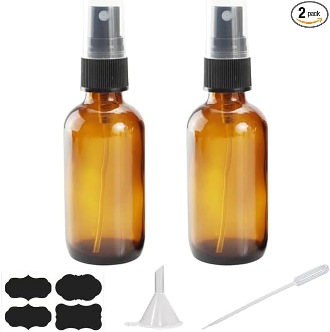 4 oz Amber Glass Spray Bottles for Essential Oils, Small Empty Fine Mist Spray Bottle,2 Pack with Funnel Dropper