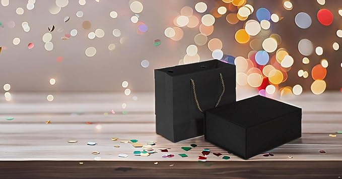 Elegant Gift Boxes with Gift Bag for Presents with Lids Magnetic Closure Rectangle Collapsible for Christmas, Valentine's Day, Birthday Gift Packging (Black)