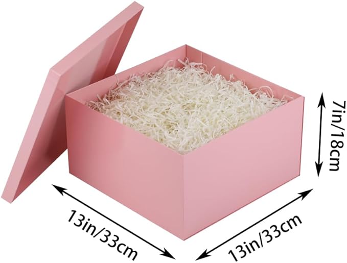 UoeRing 1Pcs Pink Extra Large gift box with lids 13×13×7 Inches gift boxes for presents,Birthday Box (include Ribbon, Paper Shred Filler Gift Card & Envelopes)