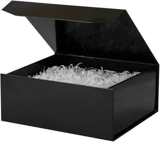 6 Pcs Black Gift Box Large 13x11x5.3 Inch Large Black Gift Box Large Magnetic Gift Box with Crinkle Paper Black Large Gift Box with Shredded Paper Luxury Gift Boxes with Lids for Presents