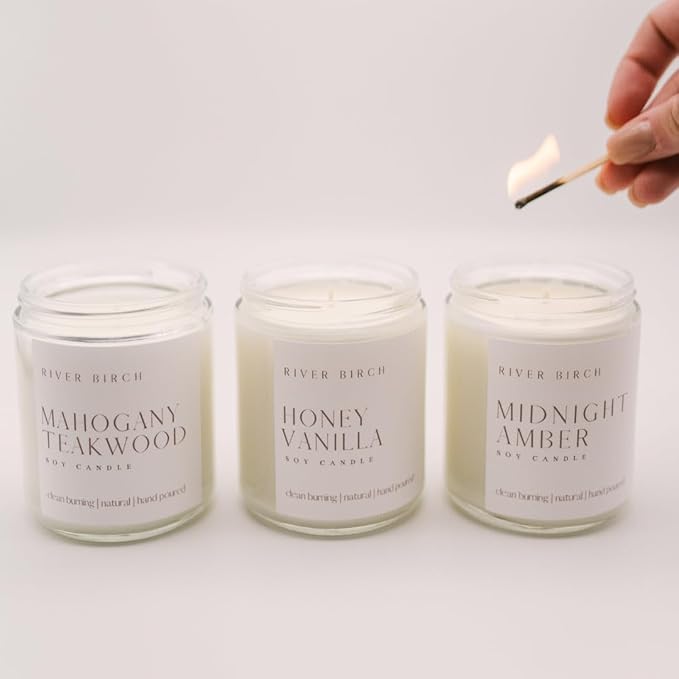 River Birch Candles Oakmoss + Amber Scented Candle | Premium, All-Natural, Non-Toxic, Soy Wax | 8.5oz 40 Hr Burn Time | Cozy Relaxing Gifts for Home