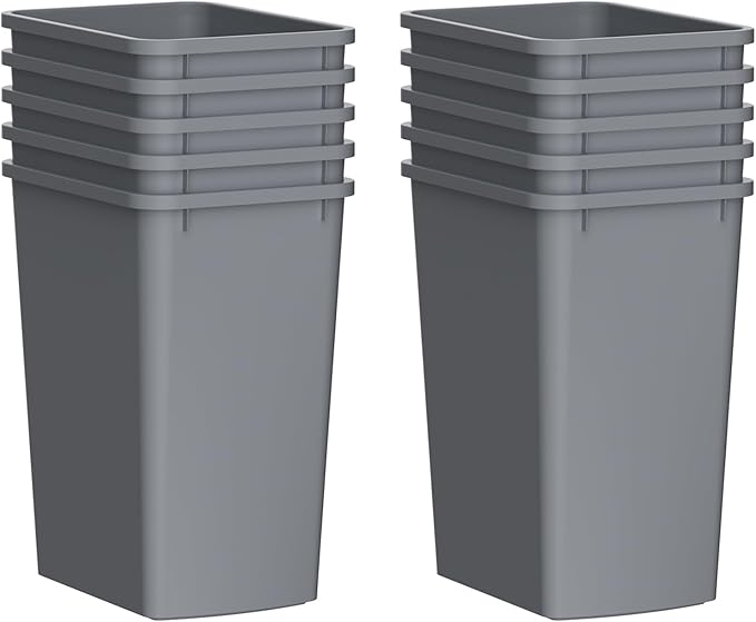 35QT Kitchen Trash Can, Garbage Waste Recycling Bin, Sturdy and Lightweight Trash Cans, Wastebasket for Kitchen, Workspace, Bathroom, Office, Easy to Clean, 10 Pack, Gray