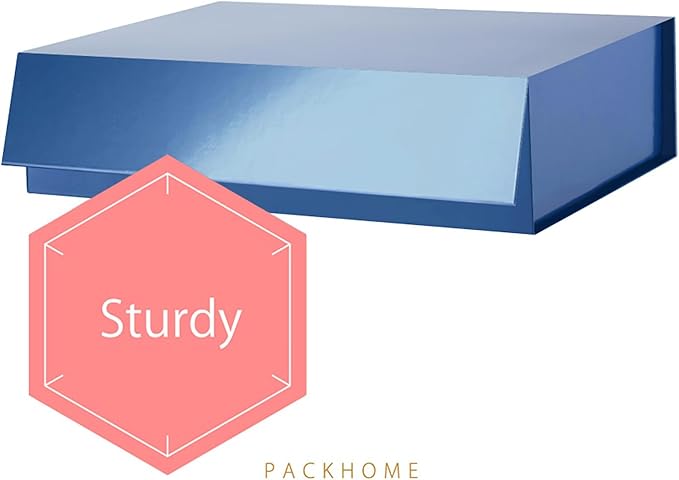 PACKHOME 6 Large Gift Boxes 13.5x10x3.5 Inches, Sturdy Shirt Boxes with Magnetic Lids for Multiple Occasions (Glossy Blue)