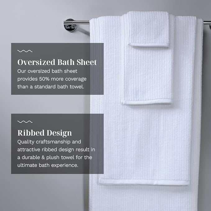 LUXOME Luxury Performance 2-Piece Bath Towel Set | Dual-Loop Design | Ultra Soft | Highly Absorbent | Quick Drying | Sail (White)