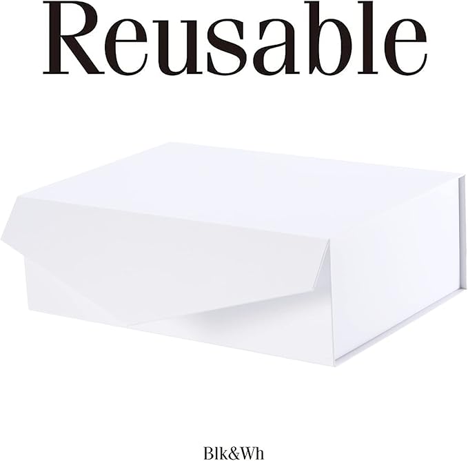 BLK&WH 6 Gift Boxes 11.5x8.1x3.8 Inches, Large White Magnetic Bridesmaid Proposal Boxes with Lids (Matte White)