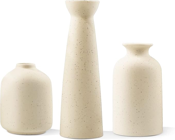 Ceramic Vase,Small Vases for Decor,Set 3 Modern Boho Vases for Flower Pampas,Fit for Living Room Desk Shelf Decor (Beige)