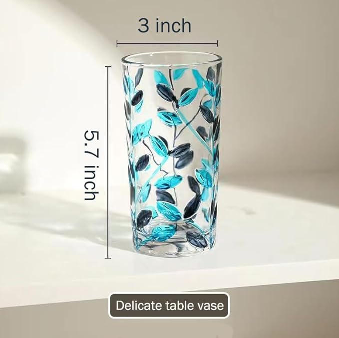 Hand Painted Blue Glass Vase 5.7 in