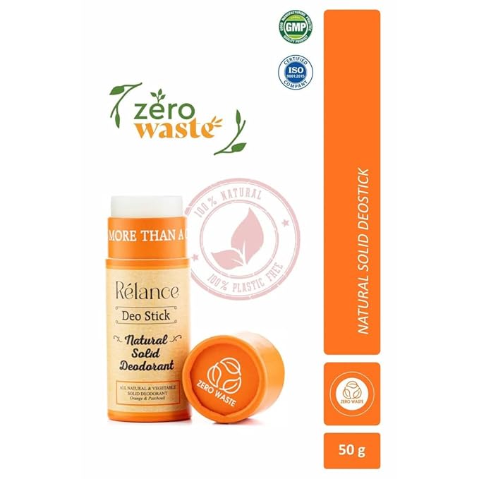 Relance Natural Solid Deodorant, Zero Waste, All Natural Vegetable, Eucalyptus and Orange Patchouli Scents, with Eco-Conscious Packaging (Orange)