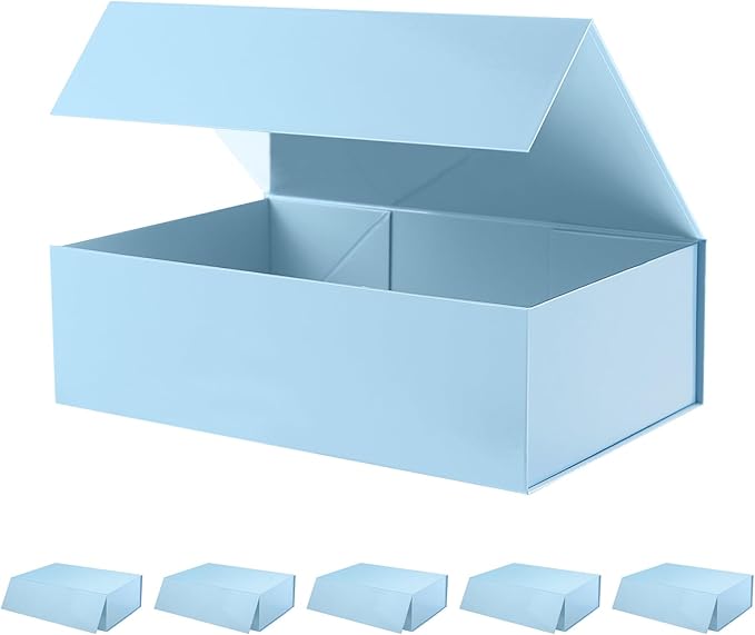 6 Large Gift Boxes with Lids 13.5x9x4.1 Inches, Blue Bridesmaid Proposal Gift Boxes with Magnetic Closure for All Occasion (Glossy Blue)