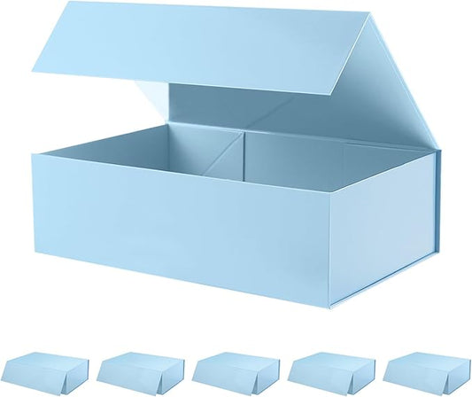 6 Large Gift Boxes with Lids 13.5x9x4.1 Inches, Blue Bridesmaid Proposal Gift Boxes with Magnetic Closure for All Occasion (Glossy Blue)