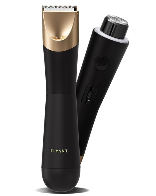 Bikini Trimmer for Women, 2 in 1 Electric Shaver for Women, Bikini Razor Waterproof IPX7 with LED, Pubic Hair Trimmer for Leg Arm Underarm Bikini Area, Christmas Gift Box for Friends - Black Gold