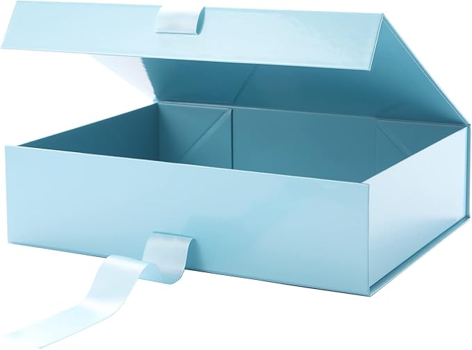 GREEN BEAN Large Gift Box with Lid for Present 13x9.7x3.4 Inches, Baby Blue Magnetic Box with Ribbon, Bridesmaid Proposal, Luxury Gifts Box(Glossy Baby Blue)