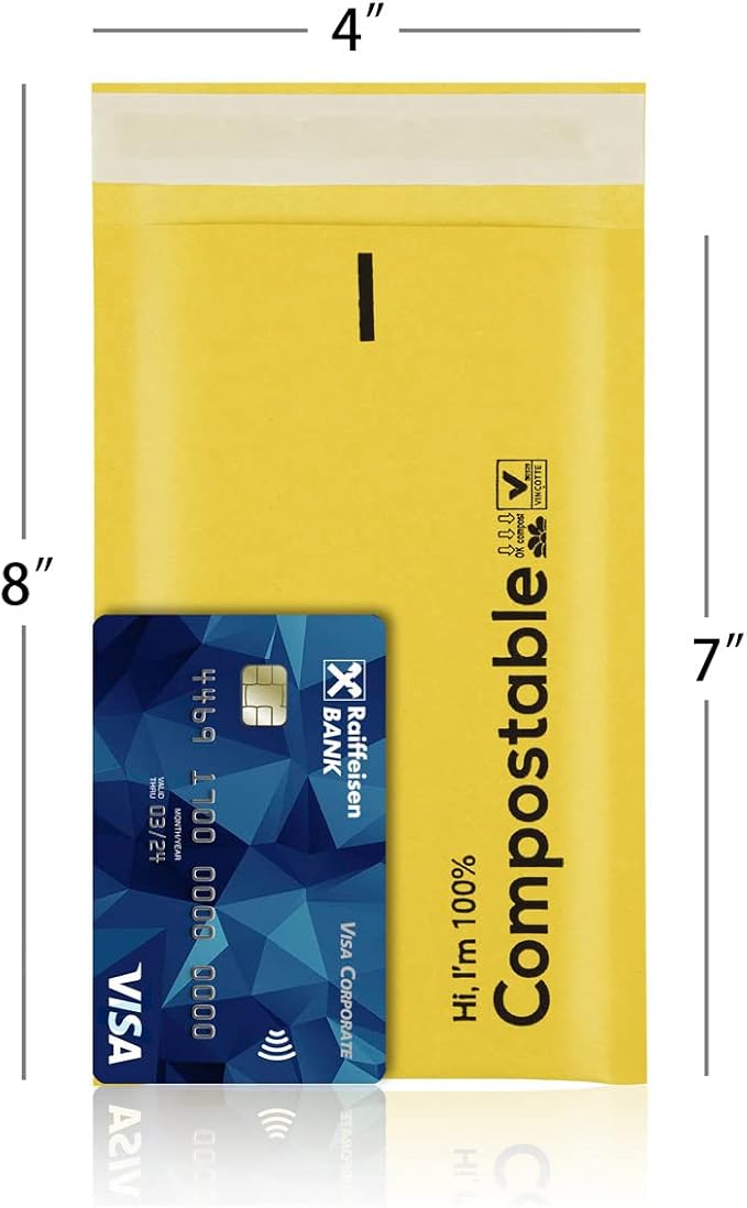 4x8 100% Biodegradable Bubble Mailers,25 Count #000 Compostable Padded Packaging Wrap Envelopes Pouches Eco Friendly Self Seal Bags