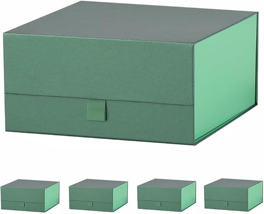 5 Pcs Green Gift Box 8x8x4 Inches Small Gift Boxes for Presents with Magnetic Closure LidLuxury Gift Box for Rectangle Collapsible for Bridesmaid, Wedding, Birthday Gift Packging