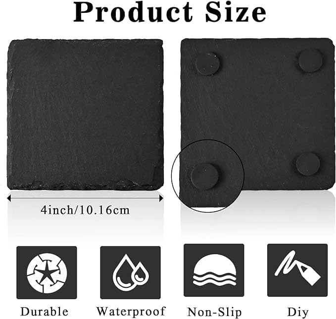 40 Pieces Coasters for Drinks, 4 x 4 Inch Slate Black Stone Coasters Bulk Square Rock Rustic Coasters with Anti-Scratch Backing for Bar, Gifts, DIY, Kitchen, Home Decor