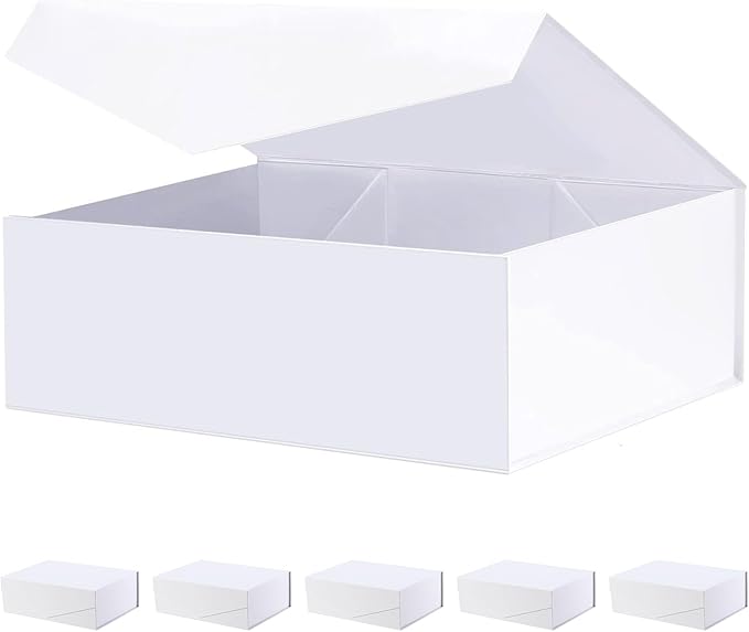 BLK&WH 6 Gift Boxes 11.5x8.1x3.8 Inches, Large White Magnetic Bridesmaid Proposal Boxes with Lids (Matte White)