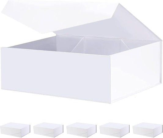 BLK&WH 6 Gift Boxes 11.5x8.1x3.8 Inches, Large White Magnetic Bridesmaid Proposal Boxes with Lids (Matte White)
